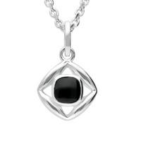 Silver And Whitby Jet Stone Open Square Necklace