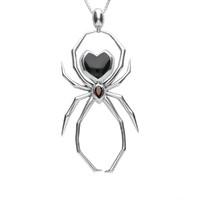 Silver Whitby Jet And Garnet 100mm Spider Egg Bale Pendant