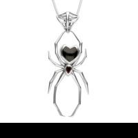 Silver Whitby Jet And Garnet 55mm Spider with Web Bale Pendant