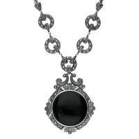 Silver Whitby Jet And Marcasite Round Fancy Necklace