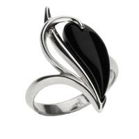 Silver And Whitby Jet Fancy Pear Shaped Ring