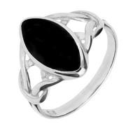 Silver And Whitby Jet Marquise Celtic Ring