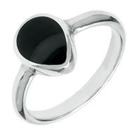 Silver And Whitby Jet Pear Shaped Ring