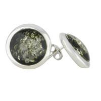 silver and green amber round stud earrings