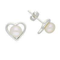 Silver And Pearl Heart Stud Earrings