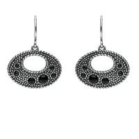Silver And Whitby Jet 6 Stone Open Oval Oxi Drop Earrings