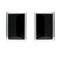 Silver And Whitby Jet Flat Oblong Stud Earrings