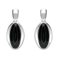 Silver And Whitby Jet Long Oval Drop Earrings