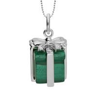 Silver Malachite Christmas Present Pendant Necklace