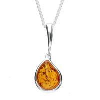 Silver And Amber Curved Pear Drop Necklace
