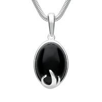 Silver And Whitby Jet Oval Claw Necklace