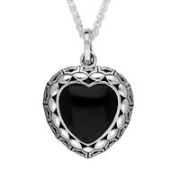 Silver And Whitby Jet Oxidised Heart Necklace