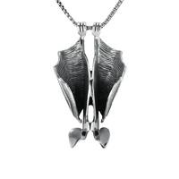 Silver And Whitby Jet Upside Hanging Down Bat Large Necklace