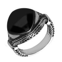 Silver Whitby Jet Cushion Split Shoulder Foxtail Ring