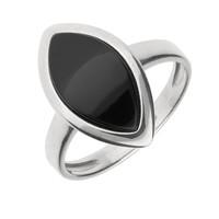 Silver And Whitby Jet Curved Marquise Shaped Ring