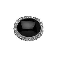 Silver and Whitby Jet Small Rope Twist Edge Brooch