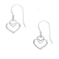 Silver And Cubic Zirconia Double Heart Drop Earrings