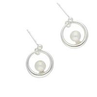 Silver And Pearl Circle Stud Drop Earrings