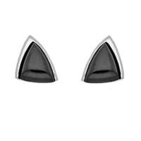 Silver and Whitby Jet Abstract Triangle Stud Earrings