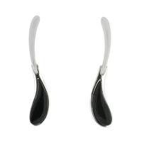 Silver and Whitby Jet Curved Tear Drop Earrings