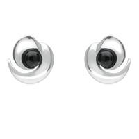 silver and whitby jet spiral stud earrings