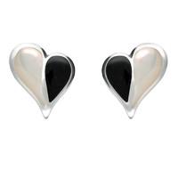 Silver And Whitby Jet White Mother Of Pearl Split Heart Stud Earrings
