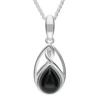 Silver And Whitby Jet Celtic Pear Shaped Necklace