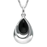 Silver And Whitby Jet Half Stone Tear Drop Necklace