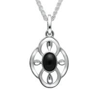 Silver And Whitby Jet Oval Open Petal Flower Necklace