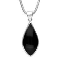 Silver And Whitby Jet Pointed Pear Necklace