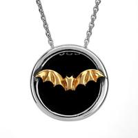 Silver And Whitby Jet Round Gothic 9ct Gold Bat Necklace