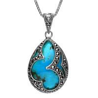 Silver Turquoise And Marcasite Large Pear Shape Necklace