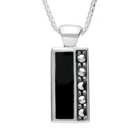 Silver Whitby Jet And Marcasite Small Oblong Necklace