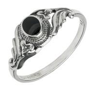 silver and whitby jet small fancy scroll ring