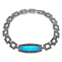 silver turquoise and marcasite oblong curved link bracelet