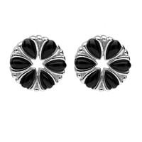 Silver And Whitby Jet Six Stone Flower Stud Earrings