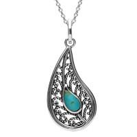 Silver And Turquoise Oxidise Stone Teardrop Necklace