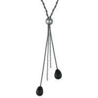Silver And Whitby Jet Two Pear Snake Twist Necklace