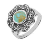 Silver Turquoise Marcasite Ribbon Edge Ring