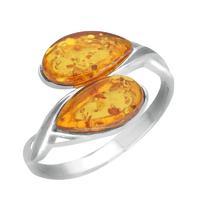 Silver And Amber Double Pear Celtic Ring