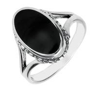 Silver And Whitby Jet Oval Rope Edge Ring