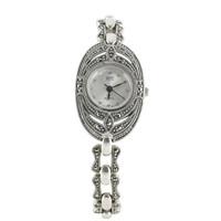 Silver and Marcasite Oval Square Edge Watch Bracelet