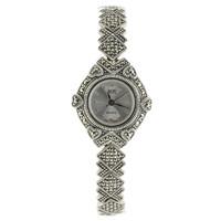 Silver and Marcasite Round Bezel With Hearts Watch Bracelet