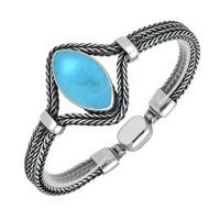 Silver and Turquoise Foxtail Portrait Marquise Bracelet