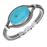 Silver and Turquoise Large Landscape Oval Foxtail Bracelet