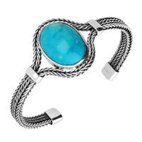 Silver And Turquoise Oval Foxtail Bangle