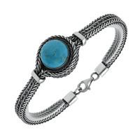 Silver and Turquoise Overlapping Round Foxtail Bracelet
