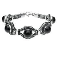 silver and whitby jet 5 stone foxtail bracelet