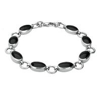 Silver And Whitby Jet 8 Stone Round Ring Bracelet