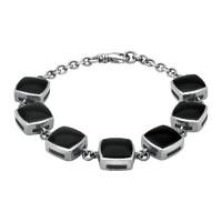 Silver and Whitby Jet Cushion Square Bracelet